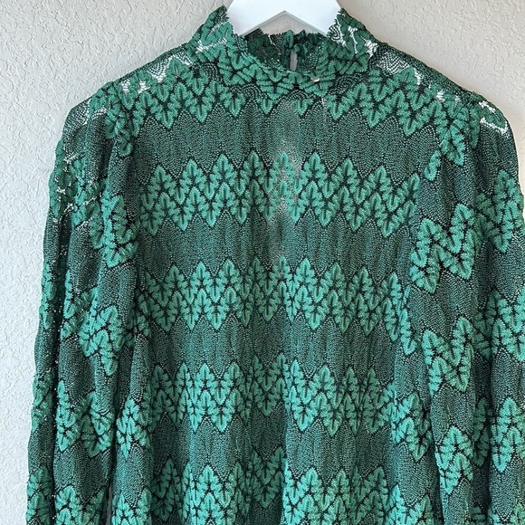 Free People  Simone Mock Neck Lace Dress in Hunter Green Size Small - Picture 3 of 12